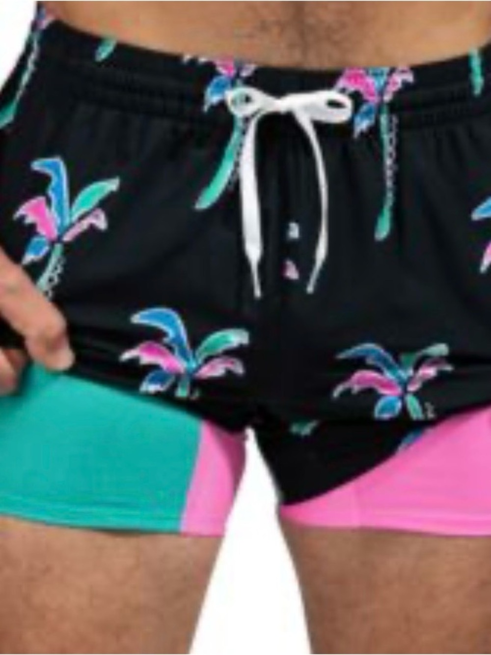Chubbies Swim Trunks Mens M 5.5” Inch Black Pink Palm Havana Shorts Boxer Liner